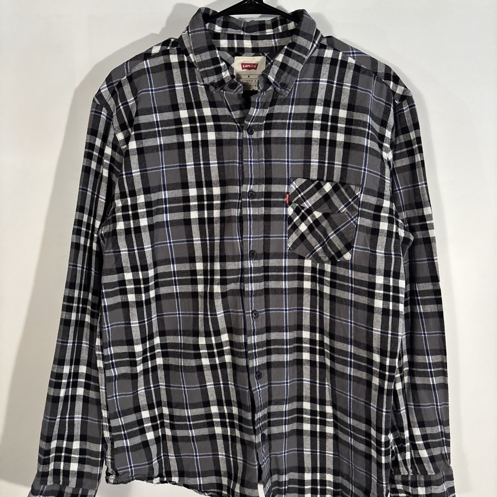 Levi's Work Flannel Shirt Men's M Black Plaid Cotton Long Sleeve Shacket Y2K